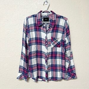 Rails Plaid Flannel Shirt Pink Blue White Rayon  Button Front Women's Size S